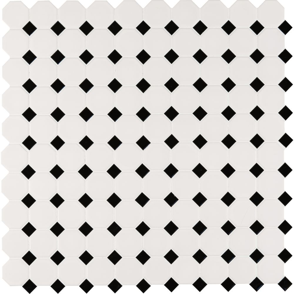Metro Octagon Matte White and Black Porcelain Mosaic Tile