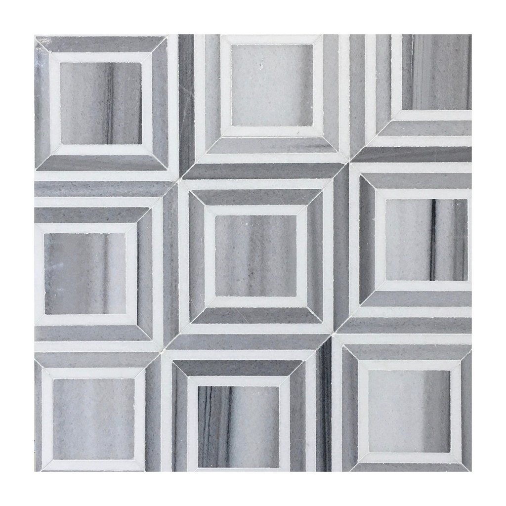 Piazza Zebra Thassos 12X12 Polished Waterjet Mosaic