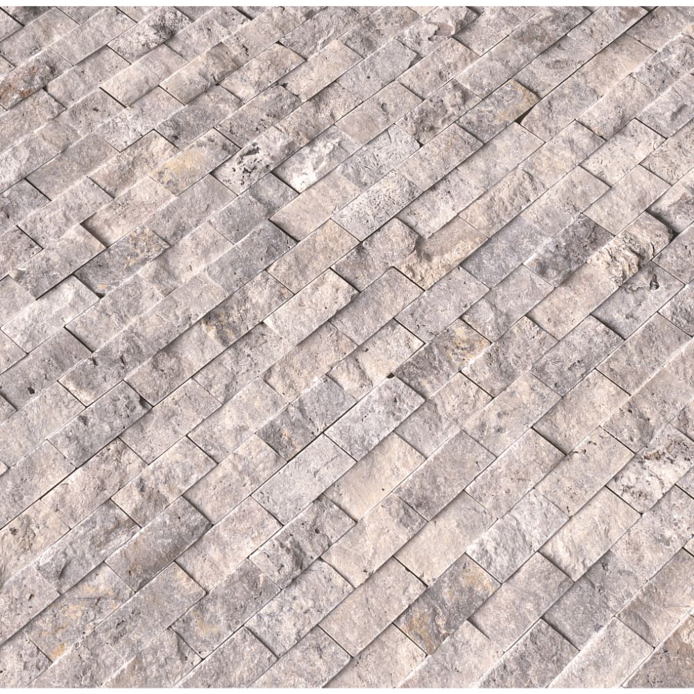 Silver Travertine 1x2 Split Face Travertine Mosaic