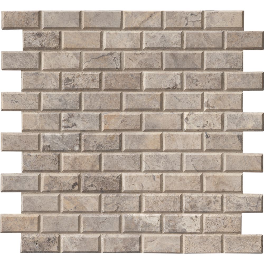 Silver Travertine 2x4 Honed and Beveled Mosaic