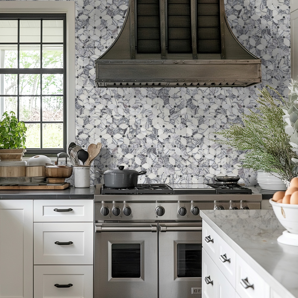 Cecily Lilac 12X12 Polished Marble Mosaic Floor Wall Tile