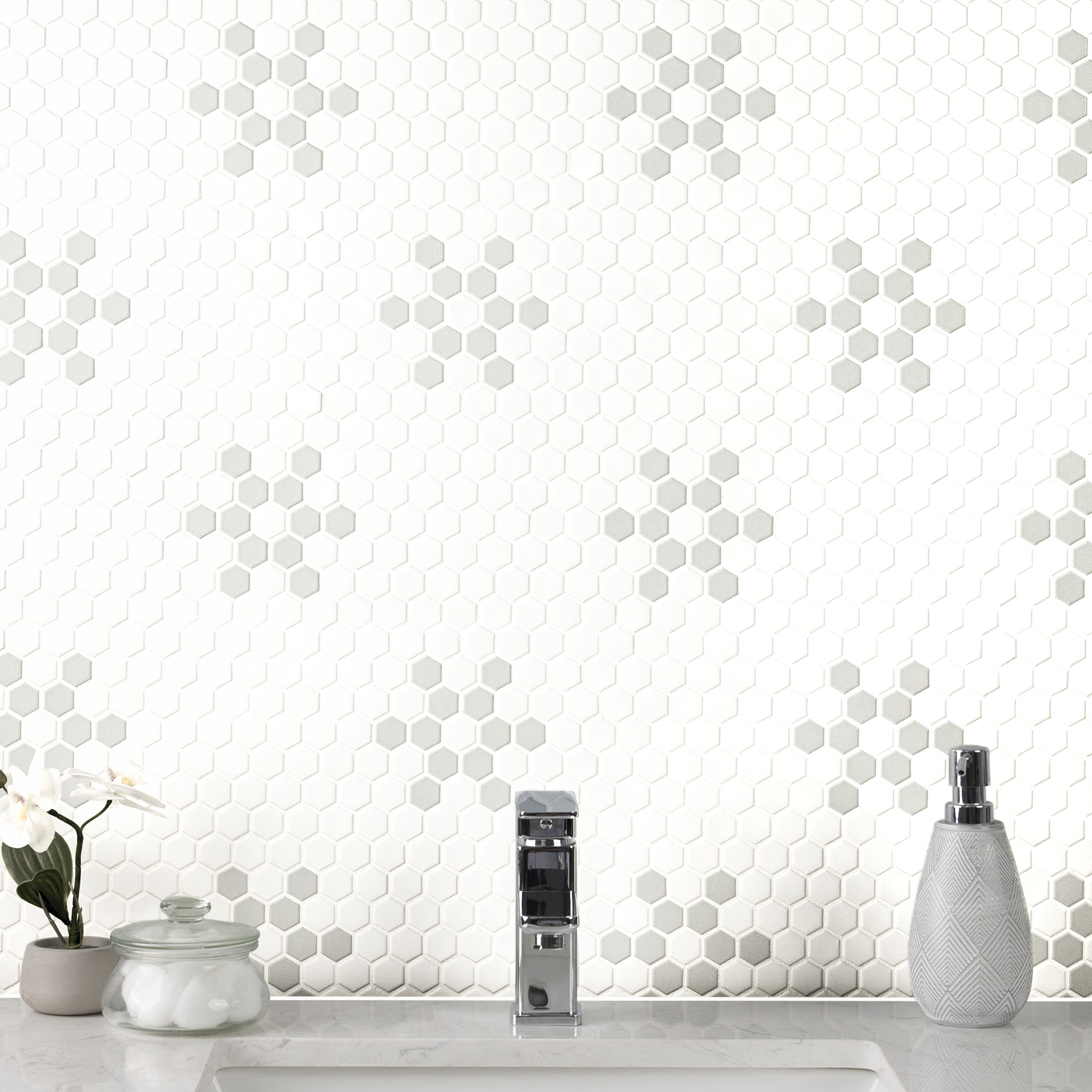 White and Gray Mod Petal 11.73x11.85 Matte Porcelain Mosaic Tile