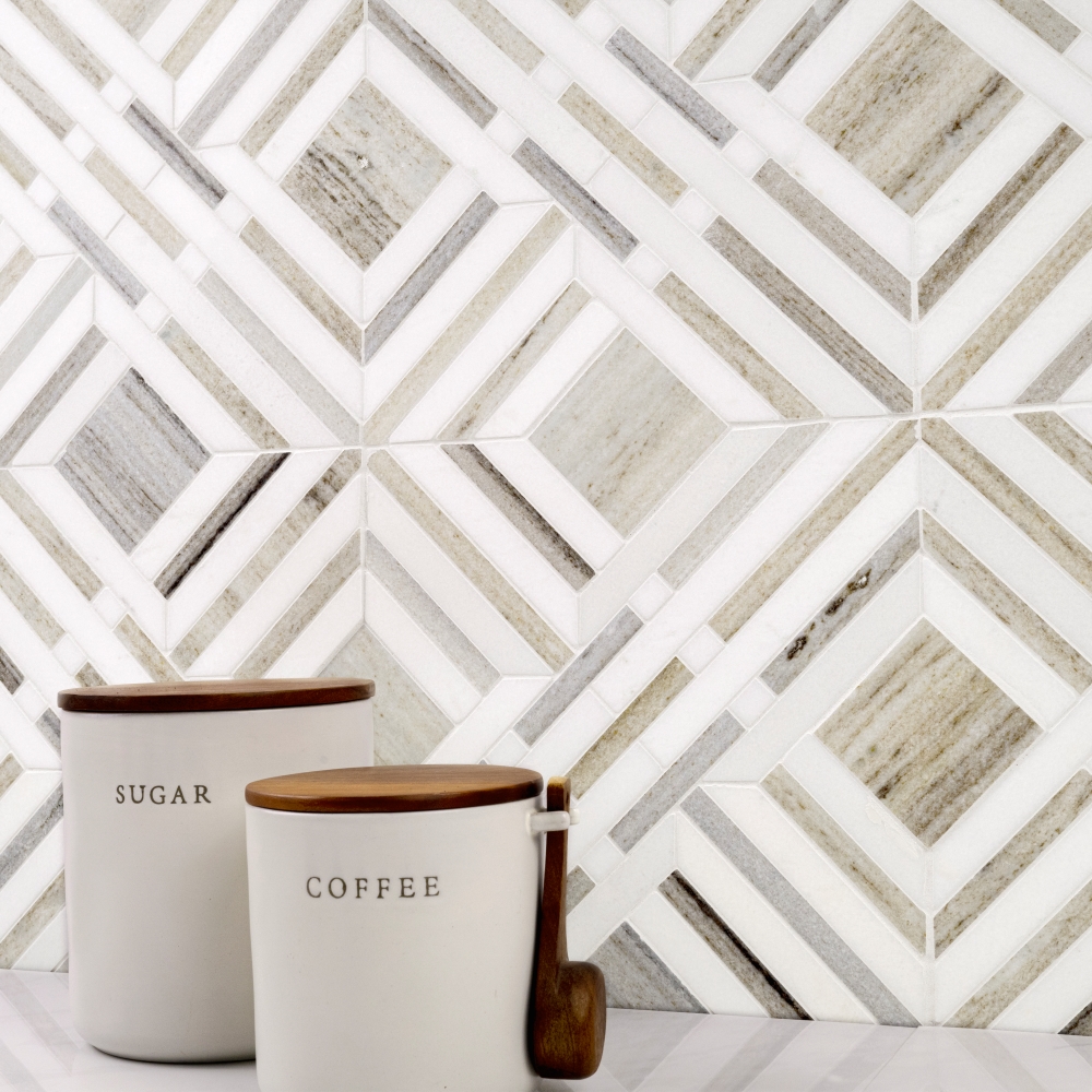 Wellington Pattern 12X12 Polished Marble Mosaic Floor Wall Tile
